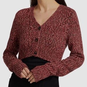Helmut Lang Cropped Knit Button Down Cardigan Wool Cashmere In Raspberry XS